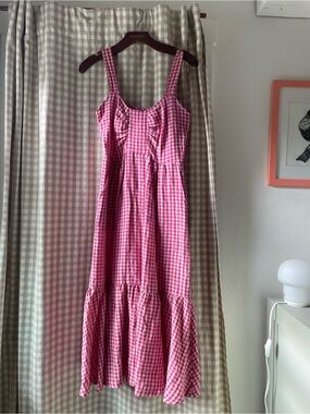 ALLISON WONDERLAND Pink Gingham Maxi Dress with Tiered Hem